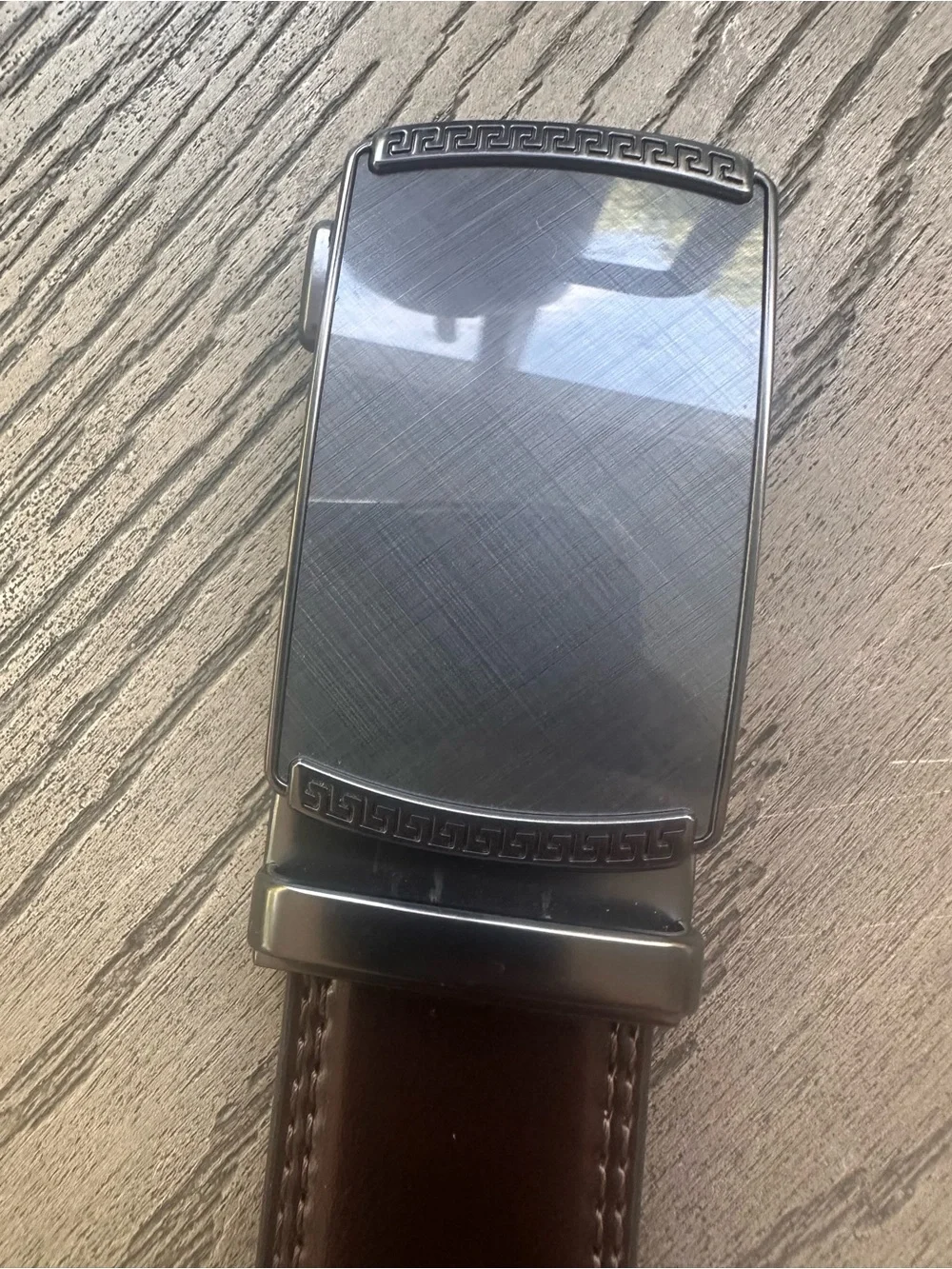 Men's Dark Brown Leather Reversible Dress Belt with Polished Buckle